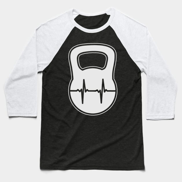 Kettlebell Shirt | Heartbeat ECG Gift Baseball T-Shirt by Gawkclothing